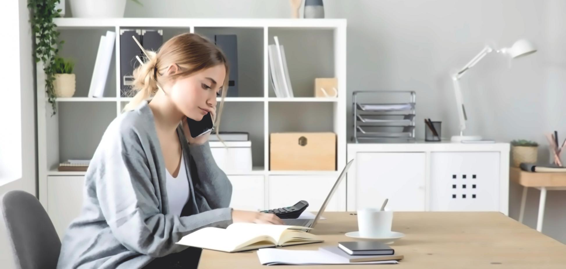 Espace de travail moderne avec documents financiers et calculatrice